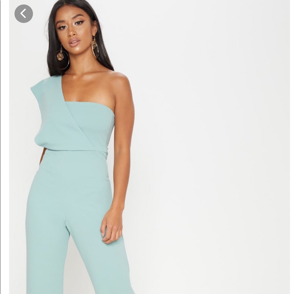 Prettylittlething one shoulder jumpsuit, mint.